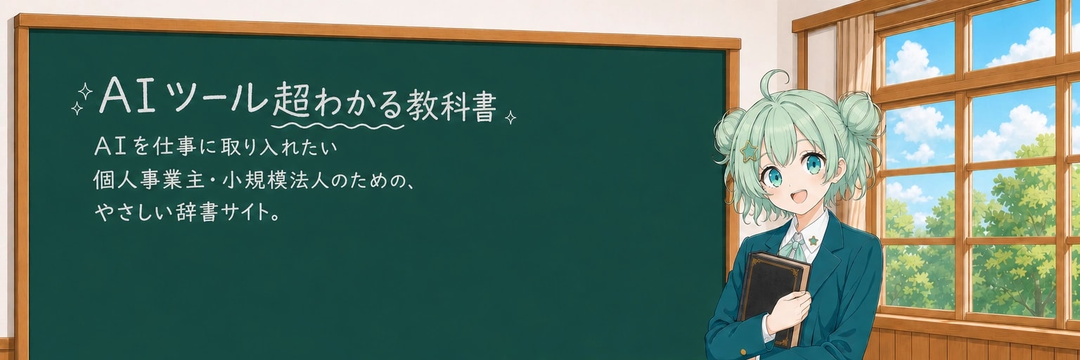 AIツール超わかる教科書。AIを仕事に取り入れたい個人事業主・小規模法人のための、やさしい辞書サイト。目的から引ける、全記事に確認日と公式出典、週1回の定期点検。