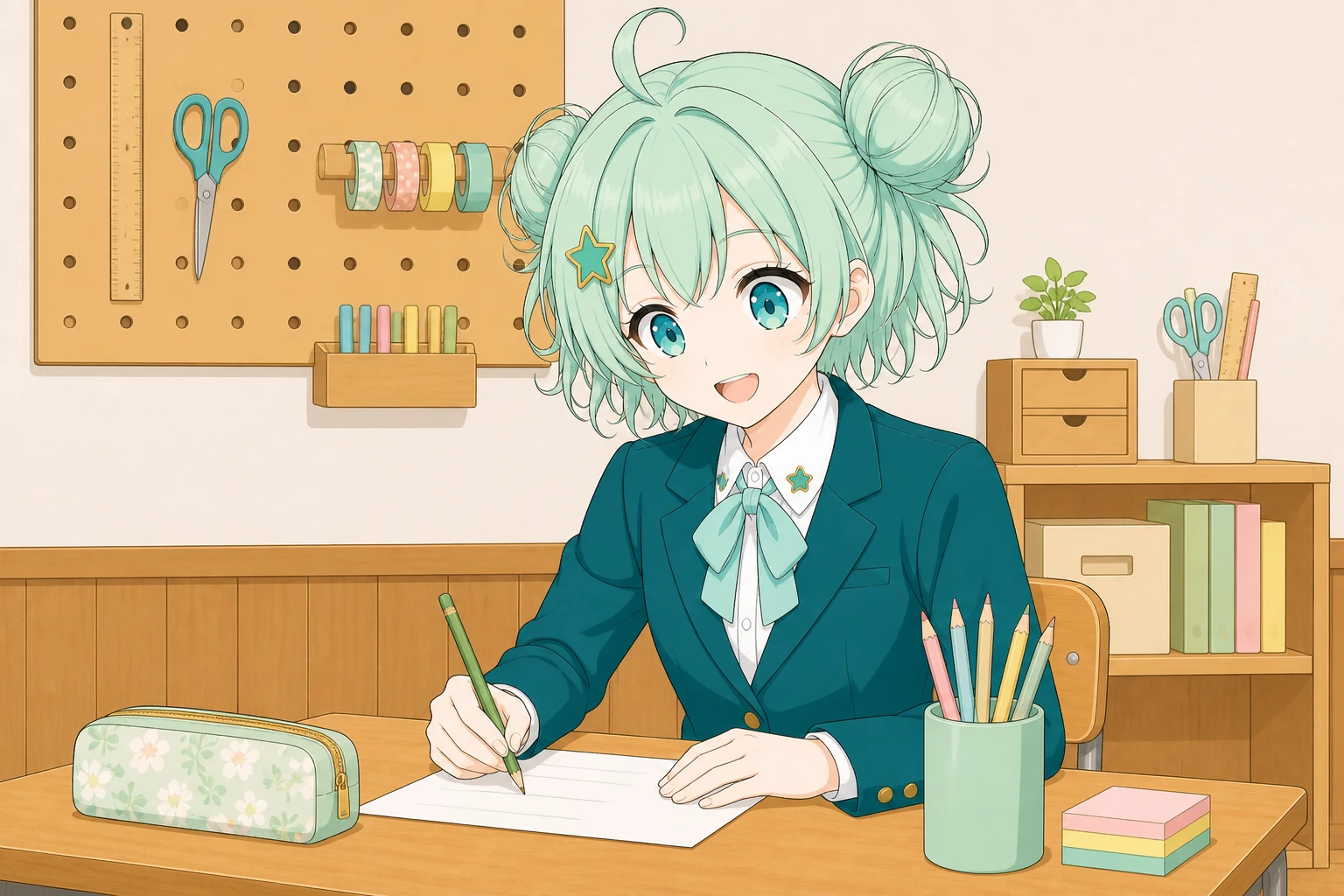 実習室で案内するなのは先生