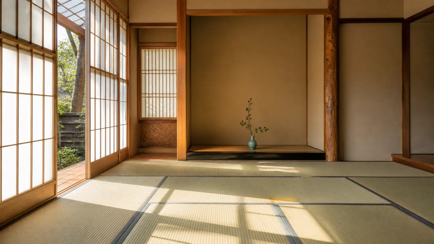 障子越しの午後の光が畳へ差す座敷
