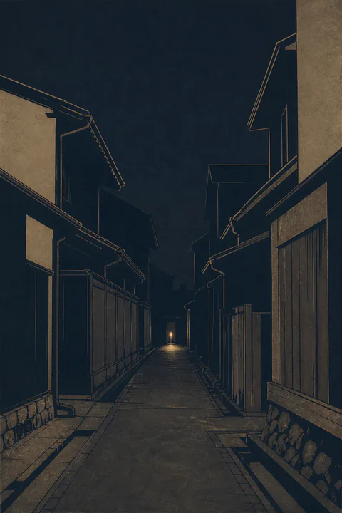 停電した街の窓明かりを描いた装画